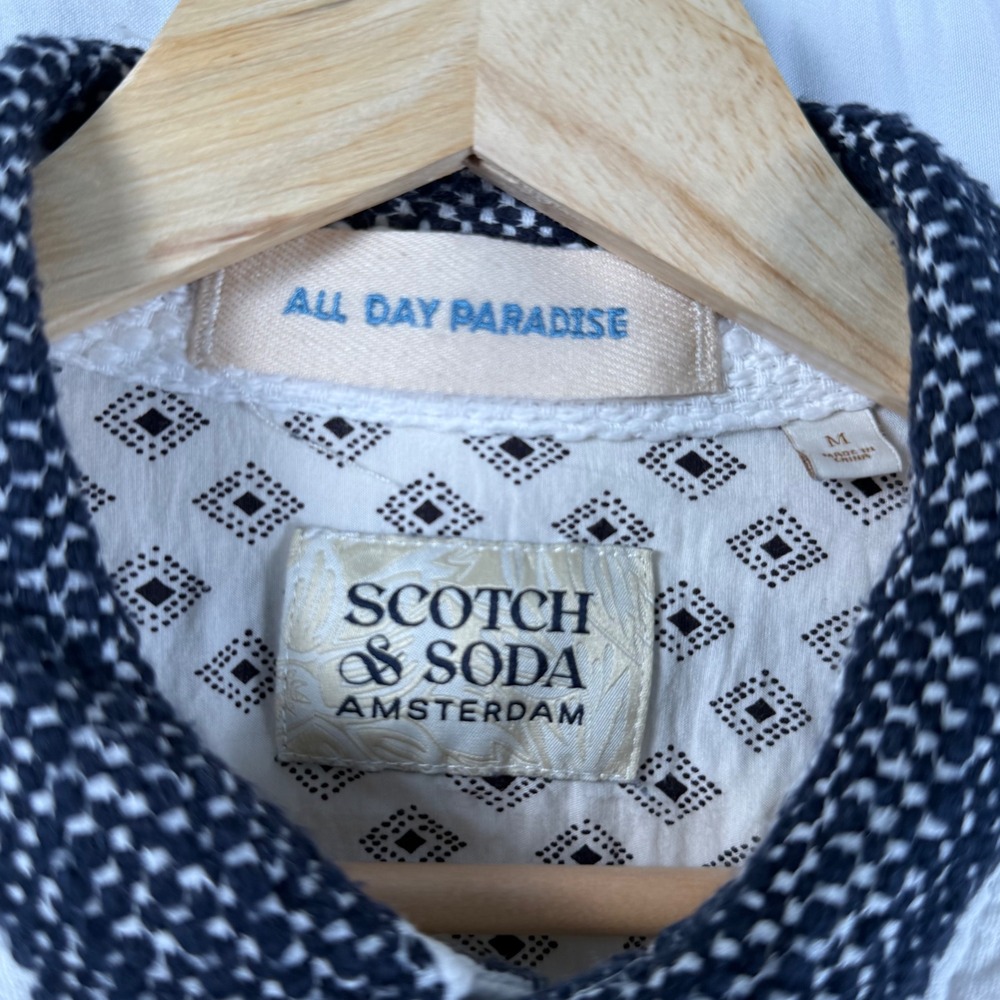 Scotch &‎ Soda Mens M Basketweave Voile Shirt Striped Cotton Linen Long Sleeve - Picture 4 of 10